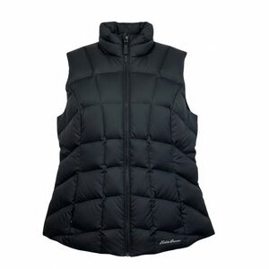 *Eddie Bauer Down Vest Womens Size Sm Black Quilted Full Zip Outdoor Winter Warm